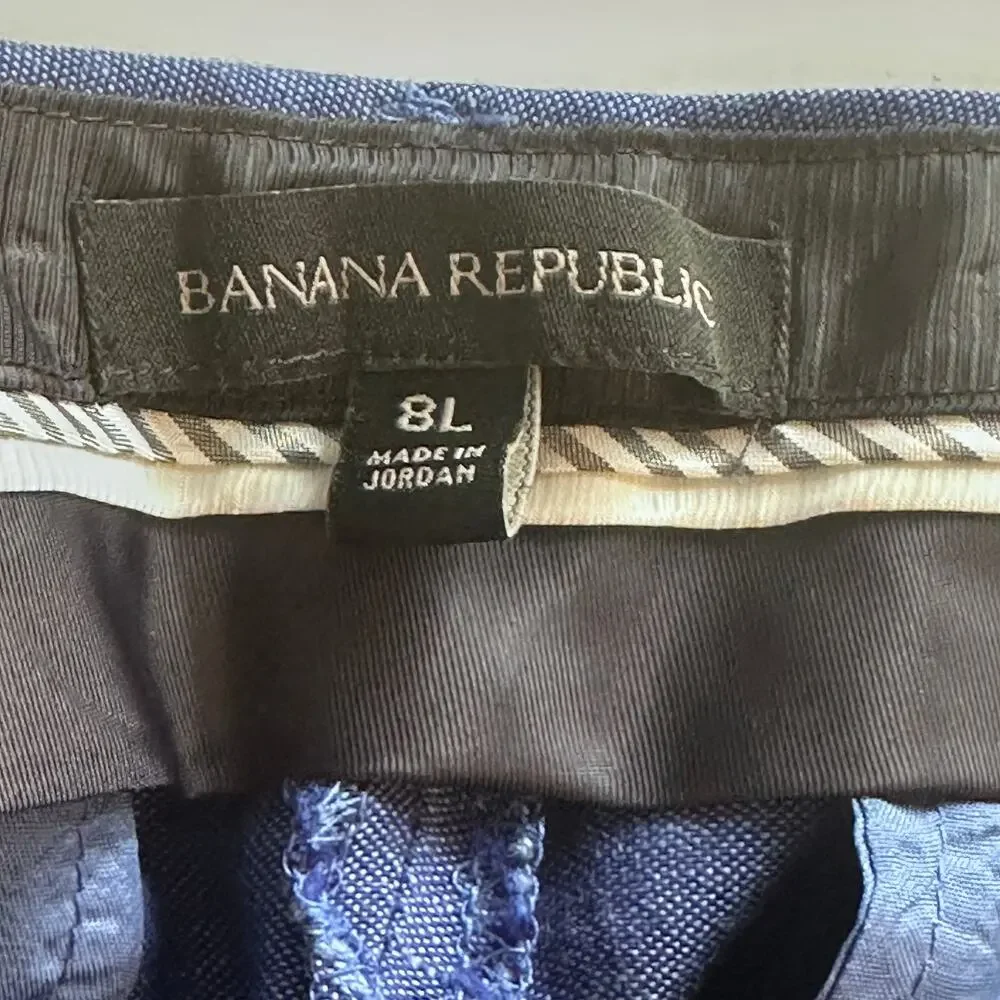 Banana Republic Avery Pants Womens Sz 8L Blue Linen Blend Trousers 8 Long Tall
